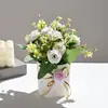 Pequeno Bonsai de Rosa Flor Artificial Decoração de Casa Ornamento de Mesa Interna Adereço de Fotografia Planta Verde Artificial Planta em Vaso