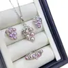 Set de Aretes, Anillo y Colgante de Perlas de Agua Dulce Natural Color Uva Morada con Diseño de Circonita Aurora, Lujo Ligero S925 al por Mayor