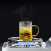 Taza de Té de Flores de Vidrio Martillado de Alto Borosilicato con Asa para Jugo de Colores, Leche, Agua Transparente para Uso Doméstico