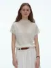 Camiseta de Punto de Manga Corta con Hombros Descubiertos y Cuello Semi Alto Estilo Old Money para Mujer, Otoño Retro Francés de Gama Alta Adelgazante Versátil