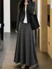 Falda gris para mujer 2026 nuevo estilo de otoño para mujeres petite, falda de cintura alta línea A talla grande para cuerpo con forma de pera