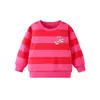 Sudadera Rosa con Rayas y Bordado de Oso Cereza Cuello Redondo para Niñas Otoño e Invierno Niños Medianos y Pequeños Conjunto Dulce Parte Superior En Stock