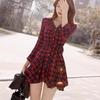 Vestido Rojo a Cuadros de Manga Larga, Ajustado, Nuevo para Primavera y Otoño 2026, Transfronterizo, Elegante Vestido Base con Ceñidor en la Cintura para Mujer