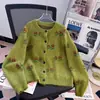 2026 Novo Estilo Coreano Versátil Gola Redonda Versátil Padrão Floral Cardigan de Tricô Jaqueta Feminina Outono Inverno Tricô Solto Top