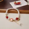 Pulsera de Perlas de Agua Dulce Naturales, Linda y Fresca, Joyería de Pulsera de Cuerda Tejida a Mano, Pulsera de Dibujos Animados, Joyería para Mejores Amigas y Parejas