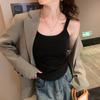 Estilo francês pequena camisola feminina roupa interna com almofada no peito uma peça fixa copo sem mangas top desgaste exterior beleza de volta longa