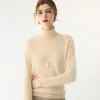 Camisa base de tricô de cashmere, cor sólida da moda, manga longa, gola alta, quente e macia, estilo coreano, roupa casual feminina de outono e inverno