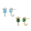 Brincos Elegantes de Prata Esterlina S925 Cor Zircônia Tesouro para Mulheres Exquisitos Leve Luxo Alta Qualidade Turquesa Banhado a Ouro Joia para Orelha