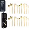 Juego de cubiertos de acero inoxidable Amazon Portugal de 48 piezas, estilo occidental, color dorado, cuchillo, tenedor, cuchara, cuchillo para bistec, tenedor y cuchara para postre