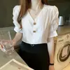 Camisa de Verano 2025 Nueva de Manga Corta con Cuello en V Sueño de Hada Morado Ajustada con Mangas Abullonadas Top Elegante Forro Casual de Vacaciones
