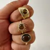 Anillo de Piedra Ojo de Tigre Vintage Transfronterizo Europeo y Americano, Conjunto de Anillos Abiertos de Lava Solar Personalizados de Alta Gama