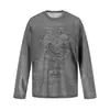 Camiseta Fina de Manga Larga con Estampado de Ángel Retro Americano para Hombre Ligeramente Transparente Ajuste Holgado Relajado Ajuste Limpio Prenda Base