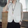 Jaqueta mandarim estilo chinês de verão camiseta masculina colete velho de Pequim sem mangas camisa de velho cardigã colete terno Tang linho estilo chinês