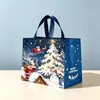 Novas Sacolas de Presente de Natal com Estampa Dourada de Comércio Exterior em Estoque, Sacolas Tote de Tecido Não Tecido com Estampa Colorida de Personagens do Papai Noel
