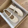Sapatos Mary Jane 2025 Verão Novo Branco Estilo Japonês Bico Redondo Boca Rasa Salto Grosso com Laço de Saia Sapatos Fofos
