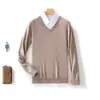 Suéter Pulôver de Lã Grossa com Gola V de Outono e Inverno de Alta Qualidade, Casual de Negócios, Slim-Fit, Tamanho Plus, Base de Caxemira