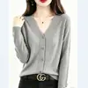Cardigan Suéter Gola V Feminino 2026 Outono Inverno Novo Solto Emagrecedor Versátil Manga Longa Cor Sólida Malha Outerwear Top