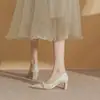 Sapatos de salto finos estilo coreano para a noite, sapatos de salto grosso com bico fino para madrinhas, confortáveis e fáceis nos pés, saltos médios e altos, estilo elegante e de fada
