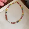 Pulsera Collar de Perlas Redondas de Piedra de Color Dopamina Cadena de Clavícula Versátil Fresca y Dulce Conjunto de Joyería de Alta Gama para Mujeres