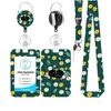 Set de Lanyard con Porta Tarjeta Retráctil con Estampado de Gato Floral Transfronterizo para Oficina Estudiante Colgante de Insignia Lindo