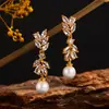 Pendientes Largos de Perlas de Lujo Europeos y Americanos Más Vendidos para Mujer, Nuevos Pendientes Personalizados de Circonita, Pendientes de Moda y Versátiles