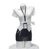 Roupa Sexy de Secretária Lingerie com Saia Bodycon, Estilo Puro Desejo, Uniforme Provocante para Busto Pequeno Roupa de Dormir para Mulheres 2808