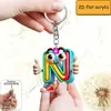 Llavero de Anime 2D Plano de Ojos Grandes, Accesorio para Llave de Coche con Grabado de 26 Letras, Colgante Decorativo Lindo para Mochila