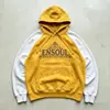 Sudadera con Capucha Raglán de Bloques de Color Lavado Americano con Pedrería Sudadera con Capucha Casual de Hombro Caído Sudadera Pullover Versátil de Moda