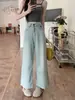 Jeans Reto Lavado Retro de Cor Clara para Mulheres Primavera e Verão 2025 Novos Soltos de Cintura Alta Versátil Casual Calças Nove Pontos