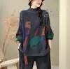 Top versátil em estilo artístico retrô com gola alta meia-altura emagrecedor, novo suéter de tricô casual solto de algodão para primavera e outono para mulheres
