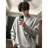 Novos tops de outono para adolescentes: Camisetas básicas de manga comprida estilo americano, com corte solto e desconstruído, moletons plus size e camisetas de manga comprida para homens