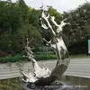 Escultura de Salpico de Água Aço Inoxidável Grande Superfície Espelhada Iluminada Exterior Abstrata Gota d'Água Onda Paisagem Aquática Ornamento