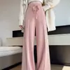 Pantalones de Punto Suave Rosados para Mujer, Otoño e Invierno Nuevo Grueso Caída Pierna Ancha Cintura Alta Adelgazantes Rectos Casuales Largos hasta el Piso