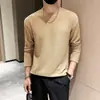 Outono 2026 Texturizada Gola Redonda Manga Longa Caimento Relaxado Manga Longa Fluida Camiseta Top Solto Camada Base de Tricô