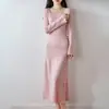 Vestido Largo de Punto 100% Lana para Mujer, Nuevo Estilo Otoño/Invierno 2026, Manga Larga, Por Encima de la Rodilla, Vestido Suéter Ajustado