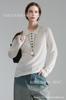 Camisa de punto de lino y lana fina estilo coreano, cuello polo simple, ajustada, para principios de otoño, suave, cerosa, nicho, estilo occidental, color de contraste, camisa base para mujer