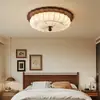 Estética da Dinastia Song Tecido Teto de Quarto Lâmpada Grão de Madeira de Nogueira Estilo Wabi-Sabi Atmosfera Retro Americana Lâmpada de Quarto Protetora para os Olhos