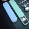 Conjunto de Talheres de Aço Inoxidável Caixa de Armazenamento para Estudantes ao Ar Livre Garfo Colher Hashi Talheres Portáteis Conjunto de Três Peças Venda por Atacado