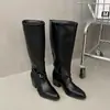 Moda Tallas Grandes Estilo Retro Hebilla Botas Altas Mujer Otoño Invierno Tacón Grueso Versátiles Botas de Jinete Adelgazantes Botas de Mujer Botas de Moda
