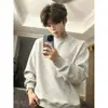 Sudadera Cleanfit para hombre de forro polar gris jaspeado, camiseta de manga larga de peso pesado estilo americano para otoño e invierno, corte regular en los hombros, ideal como capa interior