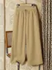 Calça Feminina de Algodão e Linho 2026 Verão Fina Respirável Casual para Mães, Tamanho Grande Solta Wide-Leg com Efeito de Drapê