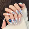 [Porcelana de Flor Azul] Nuevo Estilo Chino Estilo Nacional Hermosa Porcelana de Flor Transparente Estampado en Caliente Manicura Tendencia Nacional Parche para Uñas Uñas Portátiles Hechas a Mano