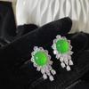 Prata 925 Banhada com Flores de Calcedônia Branca Ice Ricas e Ricas Conjunto de Pingente Brincos Anel Pulseira de Jade