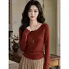 Elegante blusa de tricô com gola plissada acinturada, manga longa feminina, nova coleção outono 2026, slim fit, base