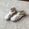 Versión de Piel de Oveja ~ Sandalias Romanas de Punta Redonda con Recortes Tejidos Retro Franceses para Mujer con Hebilla de una Línea y Sandalias Versátiles de Punta con Tacón Bajo