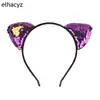 Accesorios Europeos y Americanos para el Cabello de Doble Cara con Lentejuelas Orejas de Gato Diadema de Tela para Niños Diadema Negra de Franela con Lentejuelas