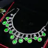 Colar de Prata 925 com Calcedônia Cor Esmeralda de Gelo Jade Esmeralda Natural Corrente de Clavícula de Luxo Colar de Jade Boa Noite