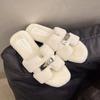 Pantuflas Peludas Estilo Coreano para Mujer, Nuevo Modelo Otoño 2025, Pantuflas de Felpa con Suela Plana en Forma de H para Exteriores, Estilo Elegante y Suave
