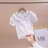 Nuevas Camisas de Manga Corta para Niñas Verano 2026 Estilo Coreano Tops con Cuello de Muñeca Elegantes Camisas Blancas para Niños con Mangas Abullonadas