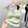 Chaleco sin costuras de seda de hielo con tirantes para mujer 2025 Nueva ropa de mujer con almohadillas para el pecho, Ropa interior básica sin sujetador, Tops sin mangas